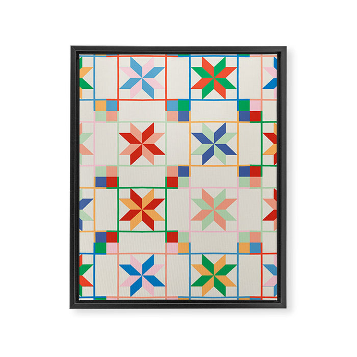 Vibrant  Colorful Star Quilt Pattern Framed Canvas Print Gallery Image 1