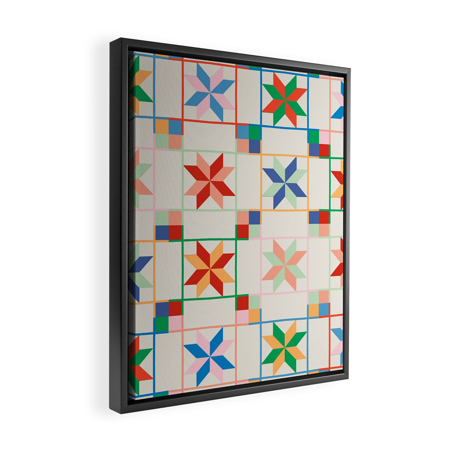 Vibrant  Colorful Star Quilt Pattern Framed Canvas Print Gallery Image 2