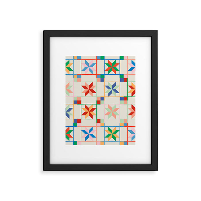 Vibrant  Colorful Star Quilt Pattern Framed Art Print Gallery Image 1