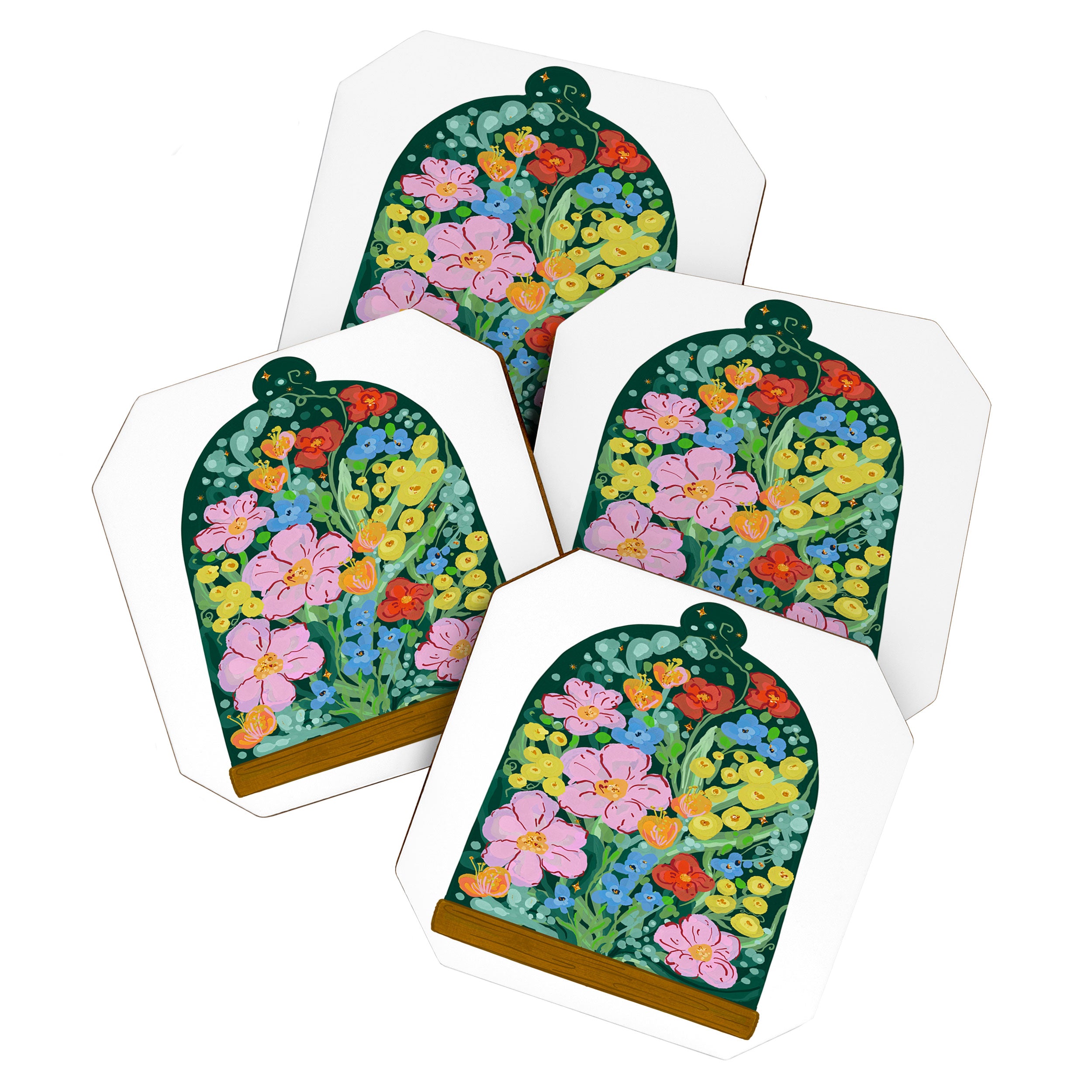 Vibrant Floral Terrarium Illustration Coaster Gallery Image 1