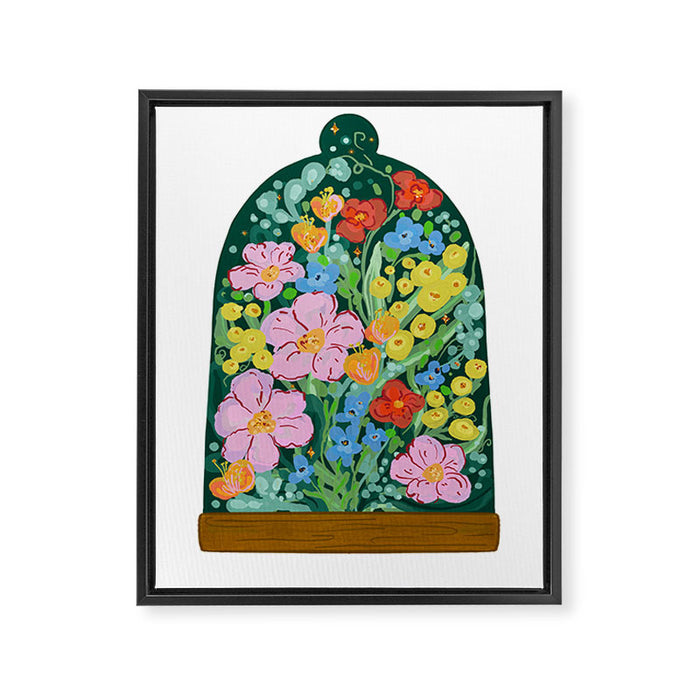 Vibrant Floral Terrarium Illustration Framed Canvas Print Gallery Image 1