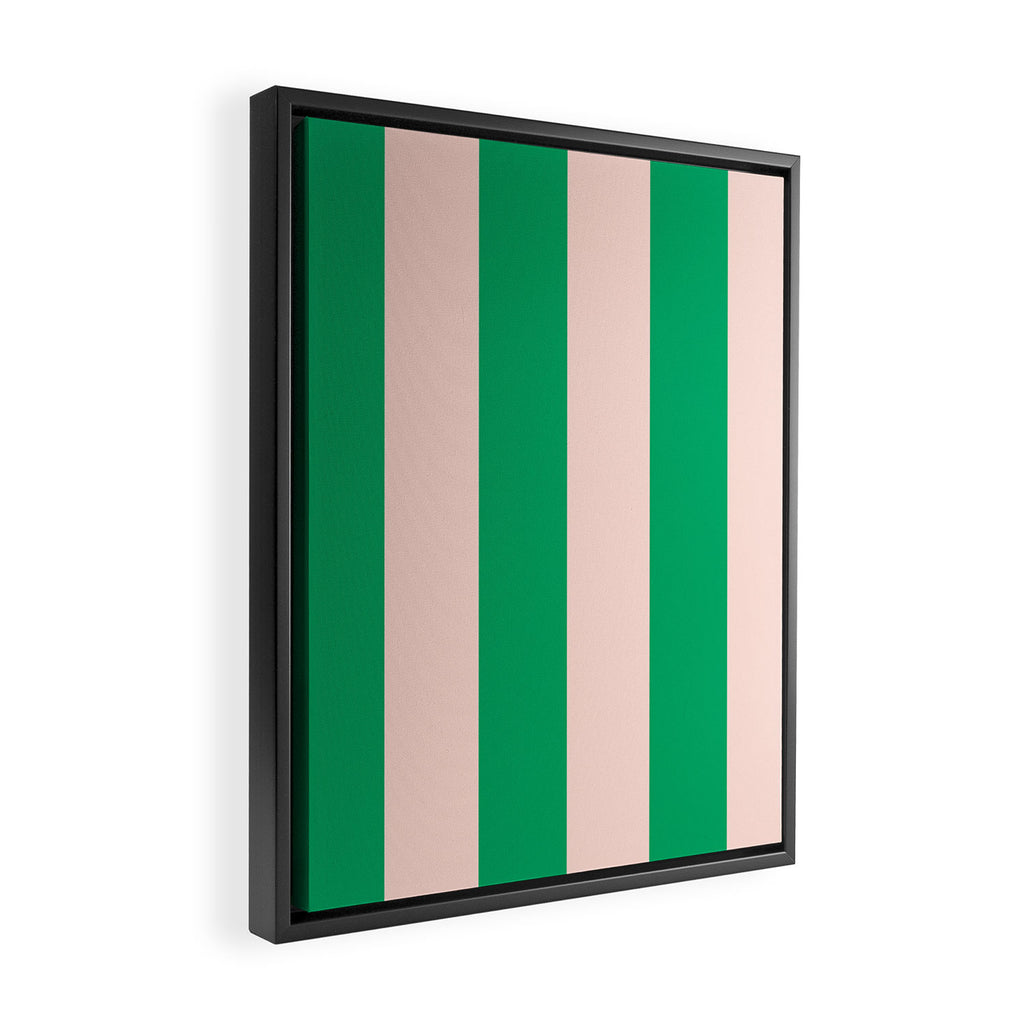 Vibrant green and beige stripes Framed Canvas Print Gallery Image 2