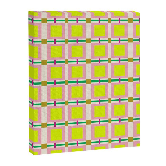 Vibrant Square Grid Pattern  Neon Lime and Pink  Canvas Print Gallery Image 1