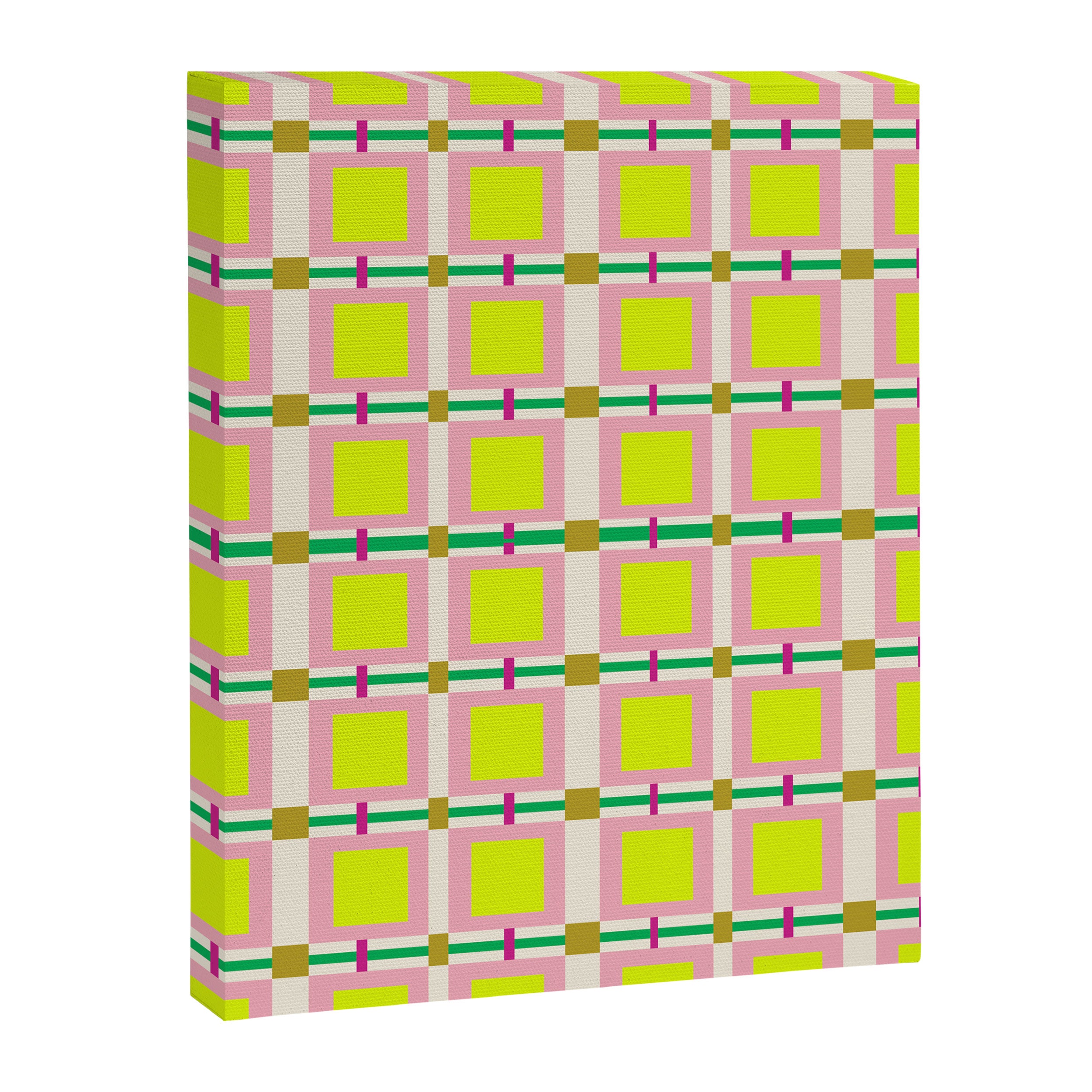 Vibrant Square Grid Pattern  Neon Lime and Pink  Canvas Print Gallery Image 8