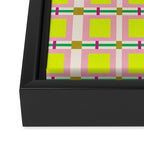 Vibrant Square Grid Pattern  Neon Lime and Pink  Framed Canvas Print Gallery Image 3