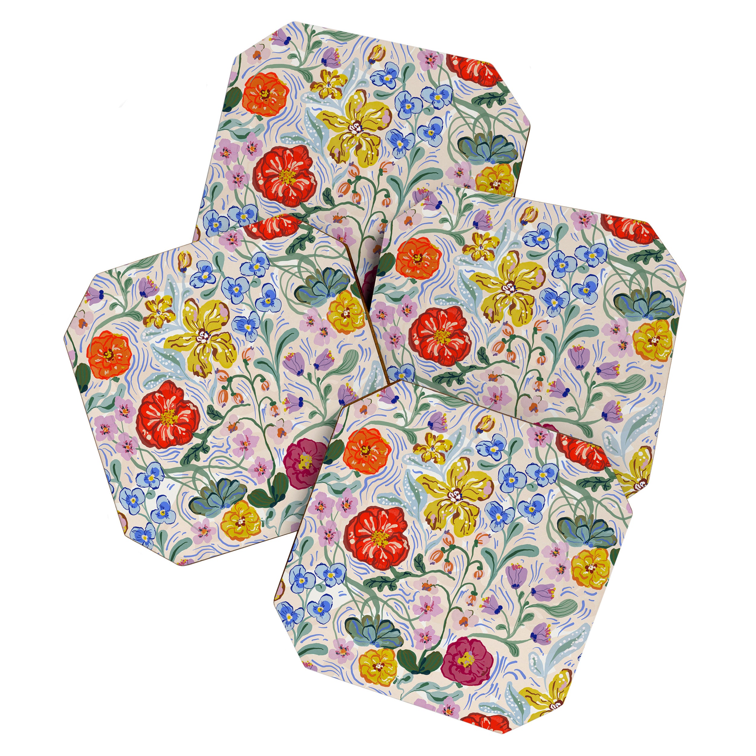 Vibrant Wildflower Garden Pattern Hand Painted Folk Floral Design Coaster Gallery Image 1