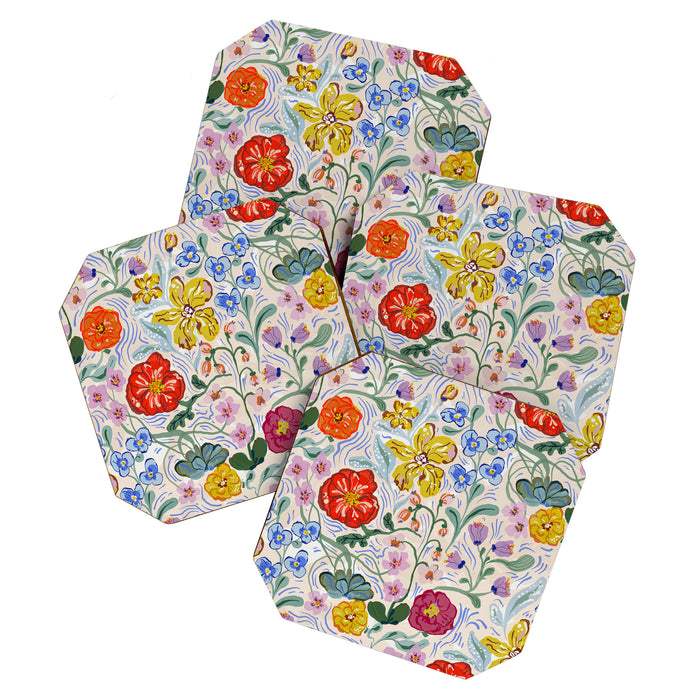 Vibrant Wildflower Garden Pattern Hand Painted Folk Floral Design Coaster Gallery Image 1