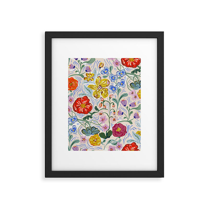 Vibrant Wildflower Garden Pattern Hand Painted Folk Floral Design Framed Art Print Gallery Image 6