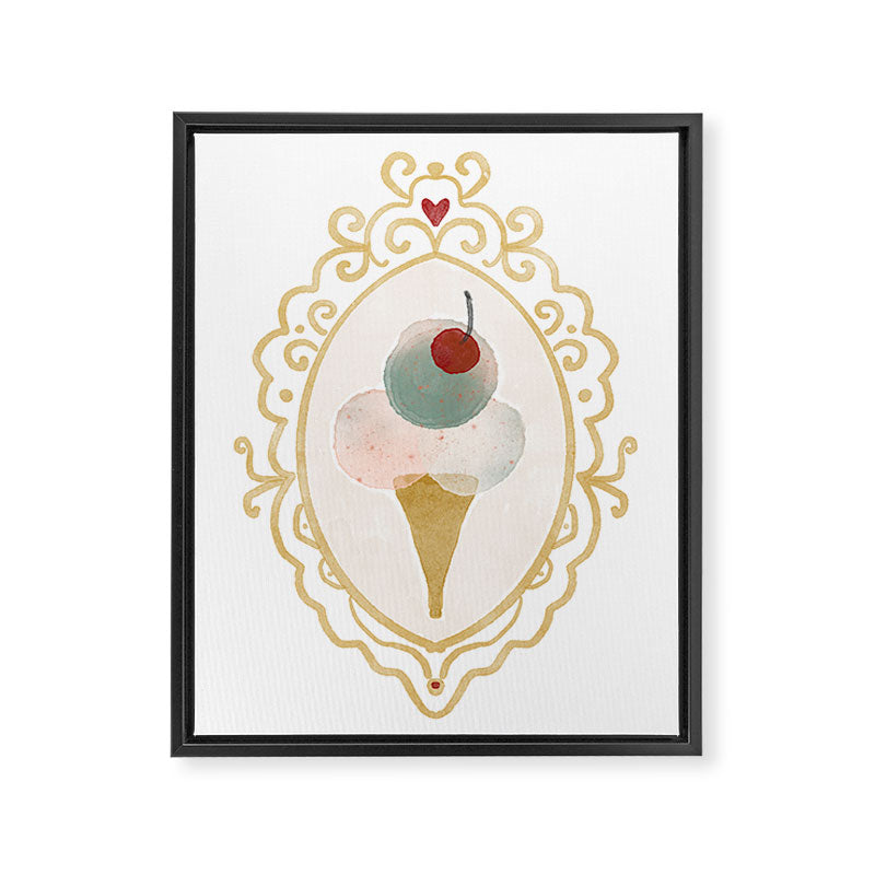 Victorian Watercolor Ice Cream in Frame Framed Canvas Print Gallery Image 8