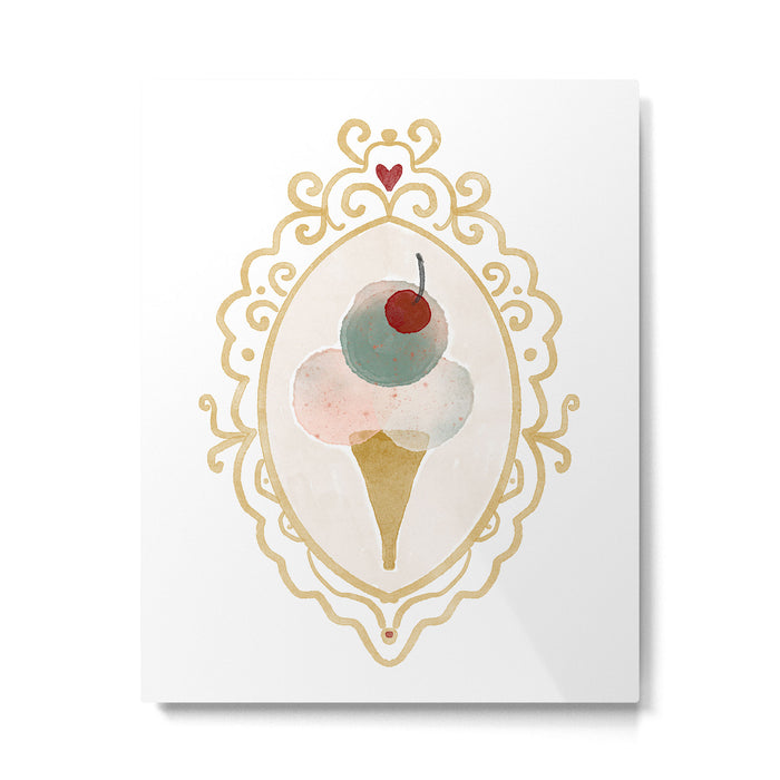 Victorian Watercolor Ice Cream in Frame Metal Print Gallery Image 1