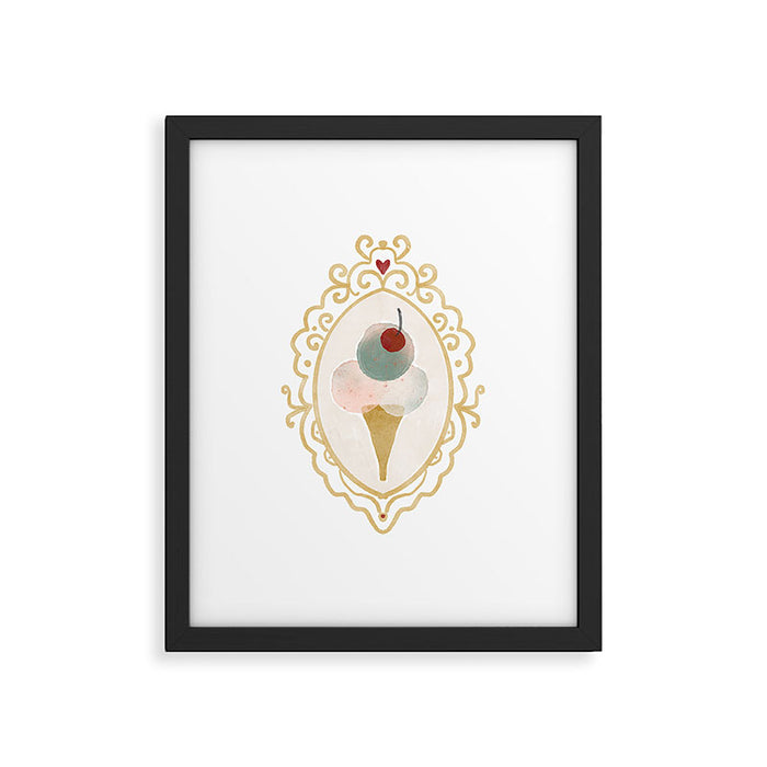 Victorian Watercolor Ice Cream in Frame Framed Art Print Gallery Image 1