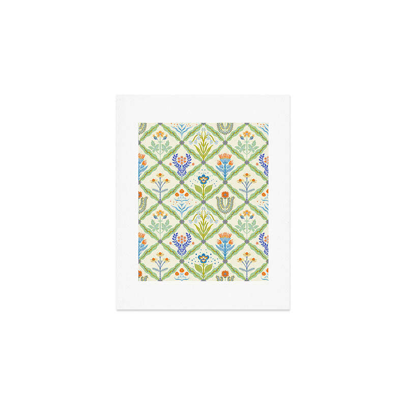 Vintage Botanical Floral Tile Pattern Art Print Gallery Image 1