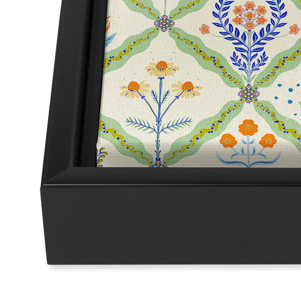 Vintage Botanical Floral Tile Pattern Framed Canvas Print Gallery Image 3