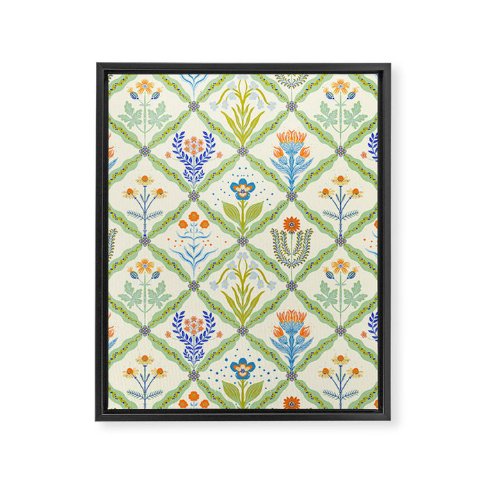 Vintage Botanical Floral Tile Pattern Framed Canvas Print Gallery Image 1