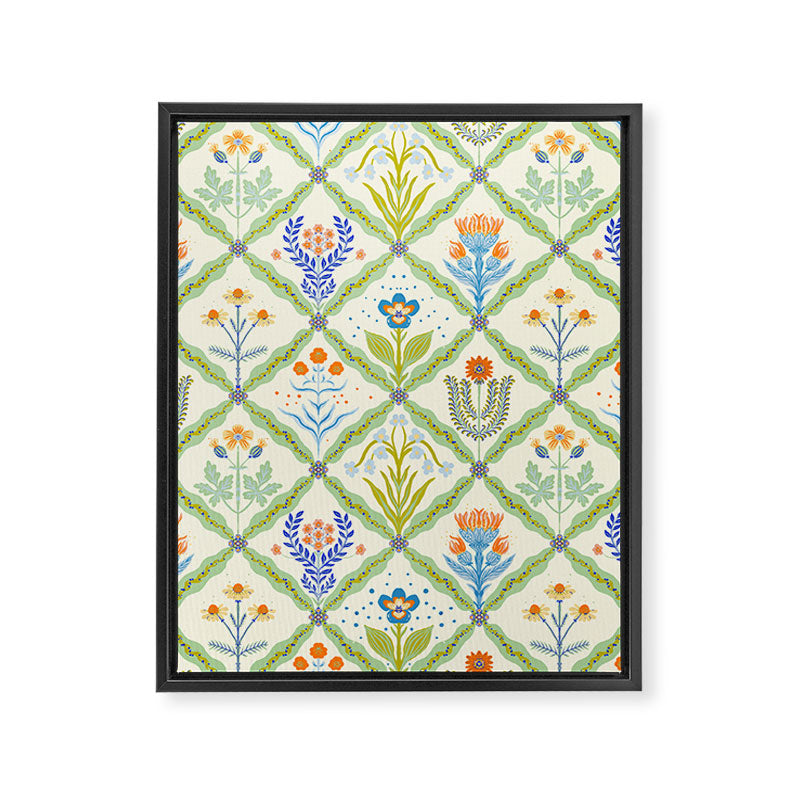 Vintage Botanical Floral Tile Pattern Framed Canvas Print Gallery Image 8