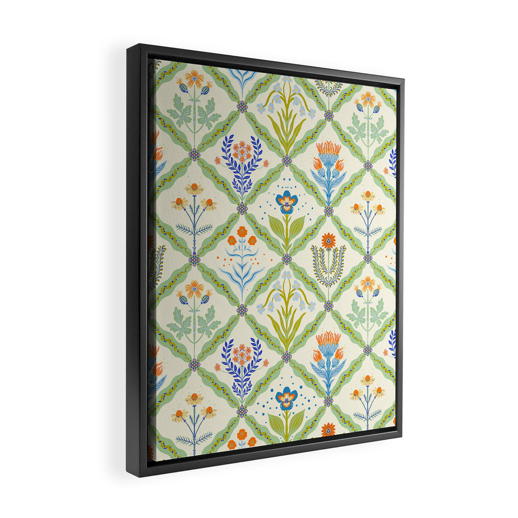 Vintage Botanical Floral Tile Pattern Framed Canvas Print Gallery Image 2