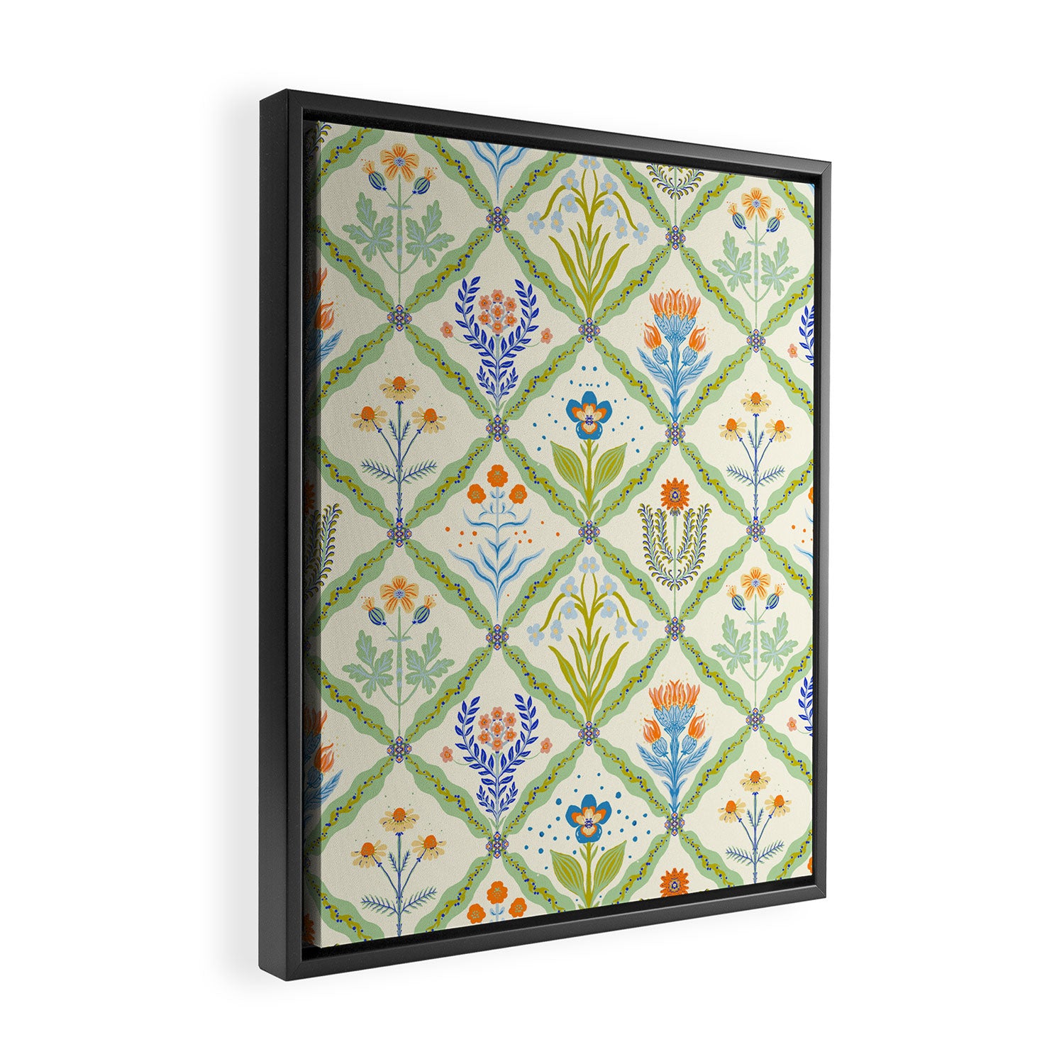 Vintage Botanical Floral Tile Pattern Framed Canvas Print Gallery Image 2