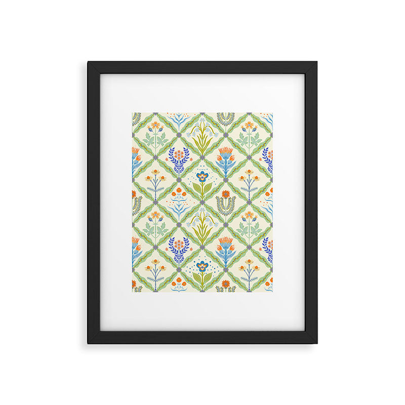Vintage Botanical Floral Tile Pattern Framed Art Print Gallery Image 6