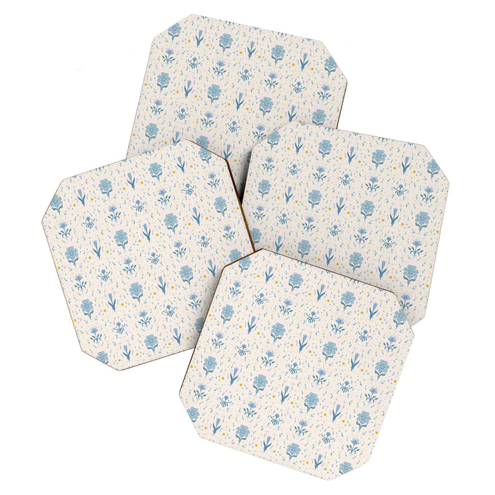 Vintage Floral Harmony Pattern  Charming Blue  Pink Blossom Design Coaster Gallery Image 1