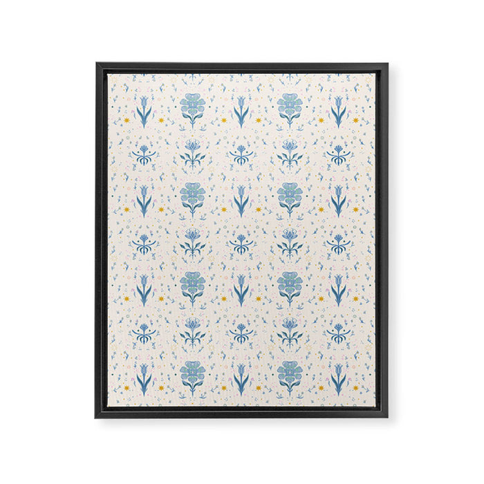Vintage Floral Harmony Pattern  Charming Blue  Pink Blossom Design Framed Canvas Print Gallery Image 1
