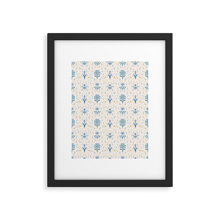 Vintage Floral Harmony Pattern  Charming Blue  Pink Blossom Design Framed Art Print Gallery Image 1