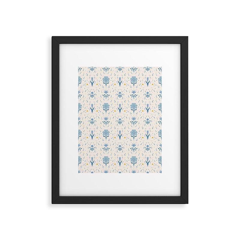 Vintage Floral Harmony Pattern  Charming Blue  Pink Blossom Design Framed Art Print Gallery Image 6