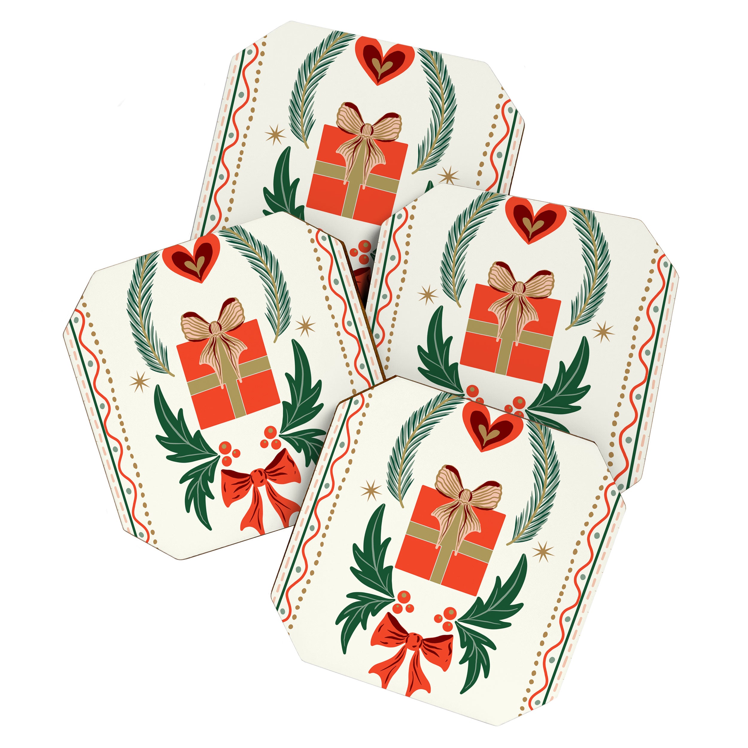 Vintage Holiday Gift and Greenery - Christmas Decorative Design Coaster Gallery Image 1