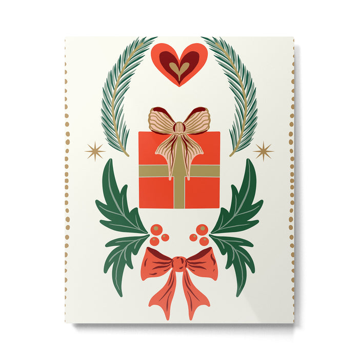 Vintage Holiday Gift and Greenery - Christmas Decorative Design Metal Print Gallery Image 1