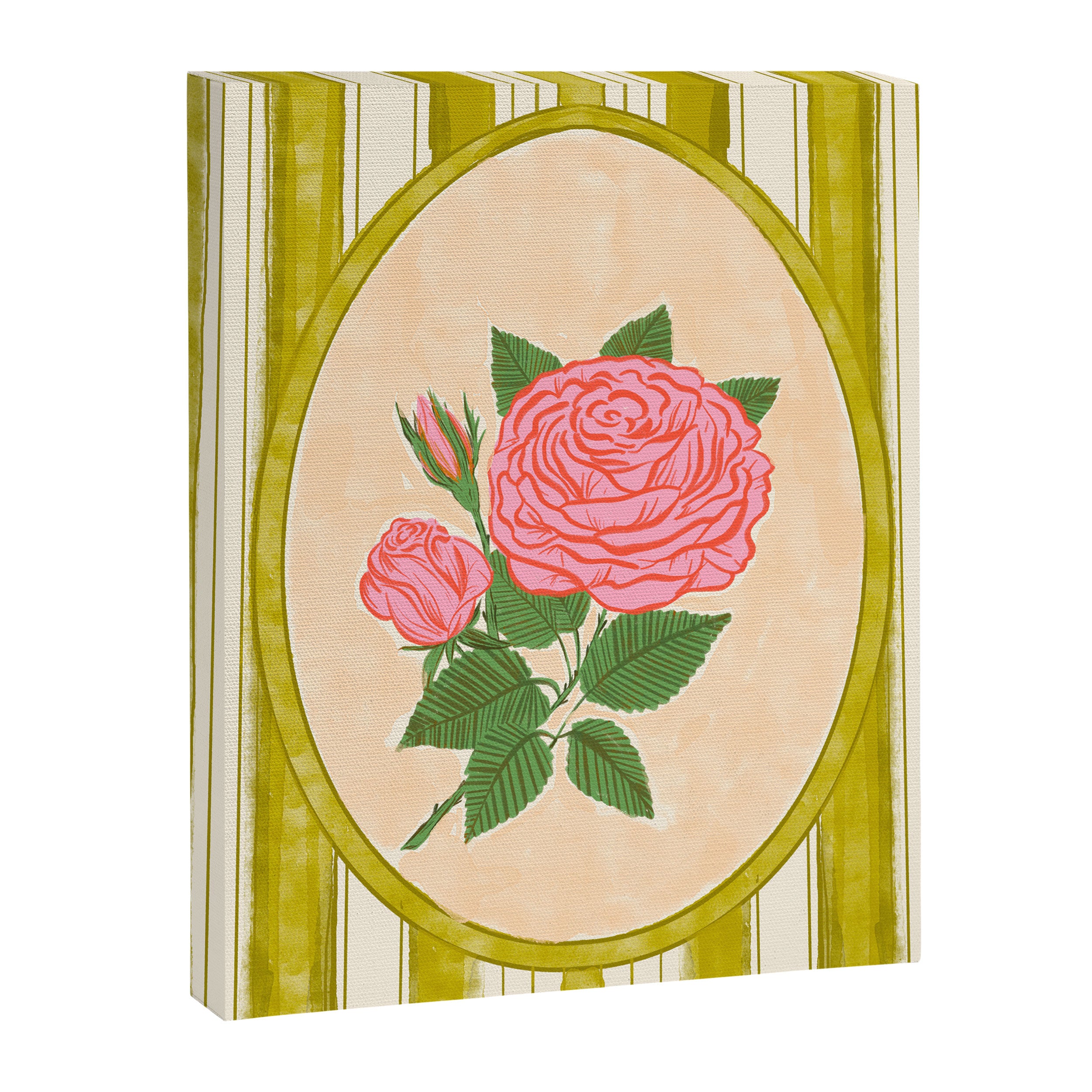Vintage Rose Illustration with Striped Frame Canvas Print Gallery Image 6