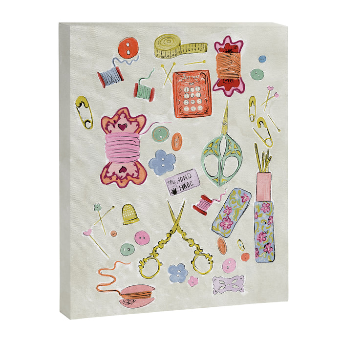 Vintage Sewing Kit Illustration Canvas Print Gallery Image 1