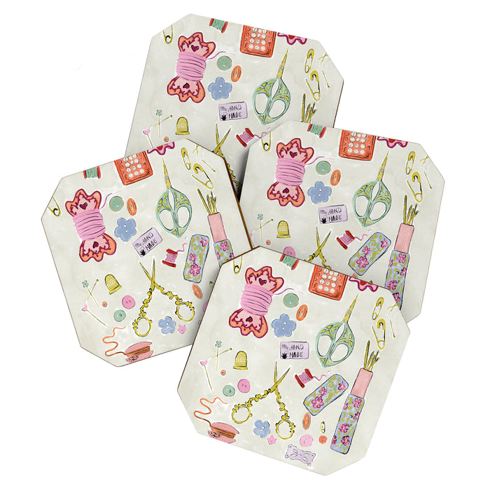 Vintage Sewing Kit Illustration Coaster Gallery Image 1