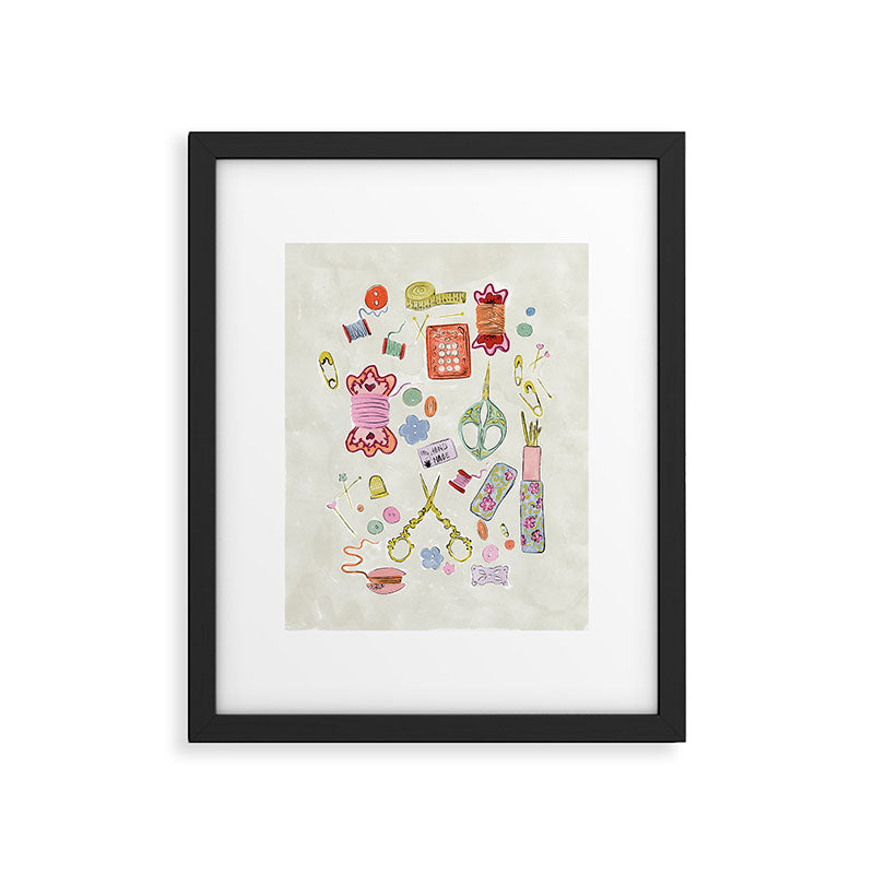 Vintage Sewing Kit Illustration Framed Art Print Gallery Image 5