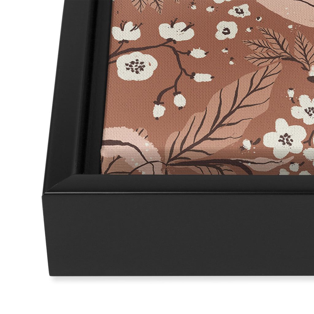 Warm Mocha Mousse Vintage Floral Framed Canvas Print Gallery Image 3