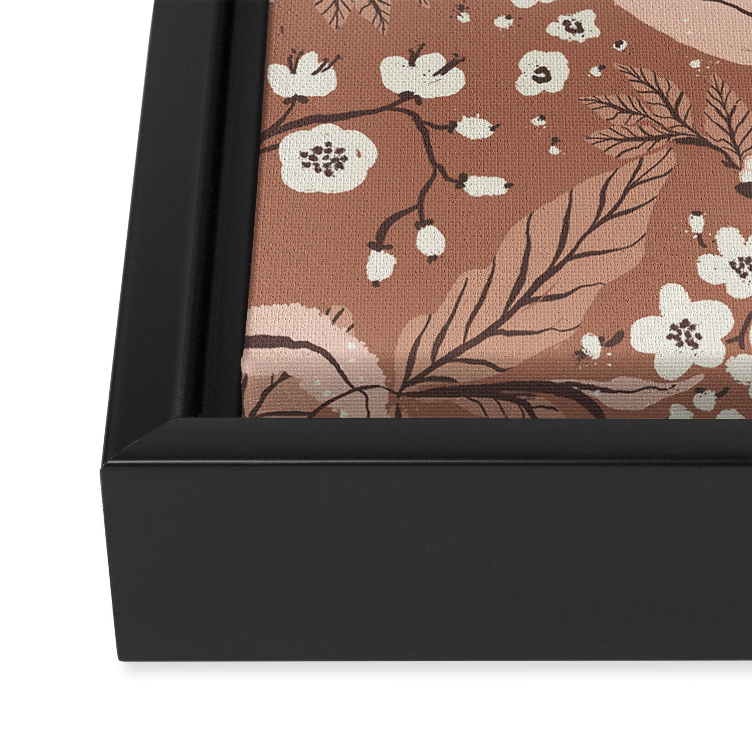 Warm Mocha Mousse Vintage Floral Framed Canvas Print Gallery Image 3