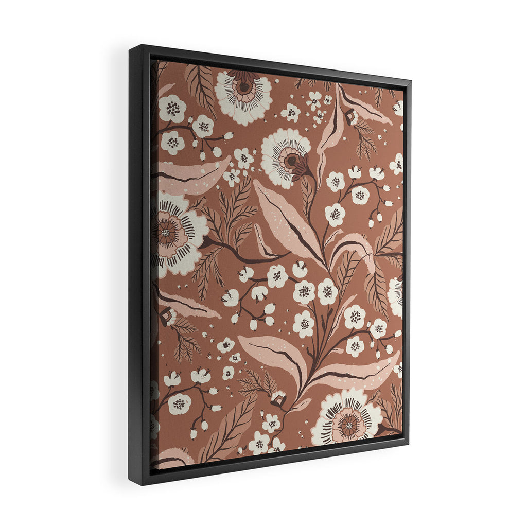 Warm Mocha Mousse Vintage Floral Framed Canvas Print Gallery Image 2