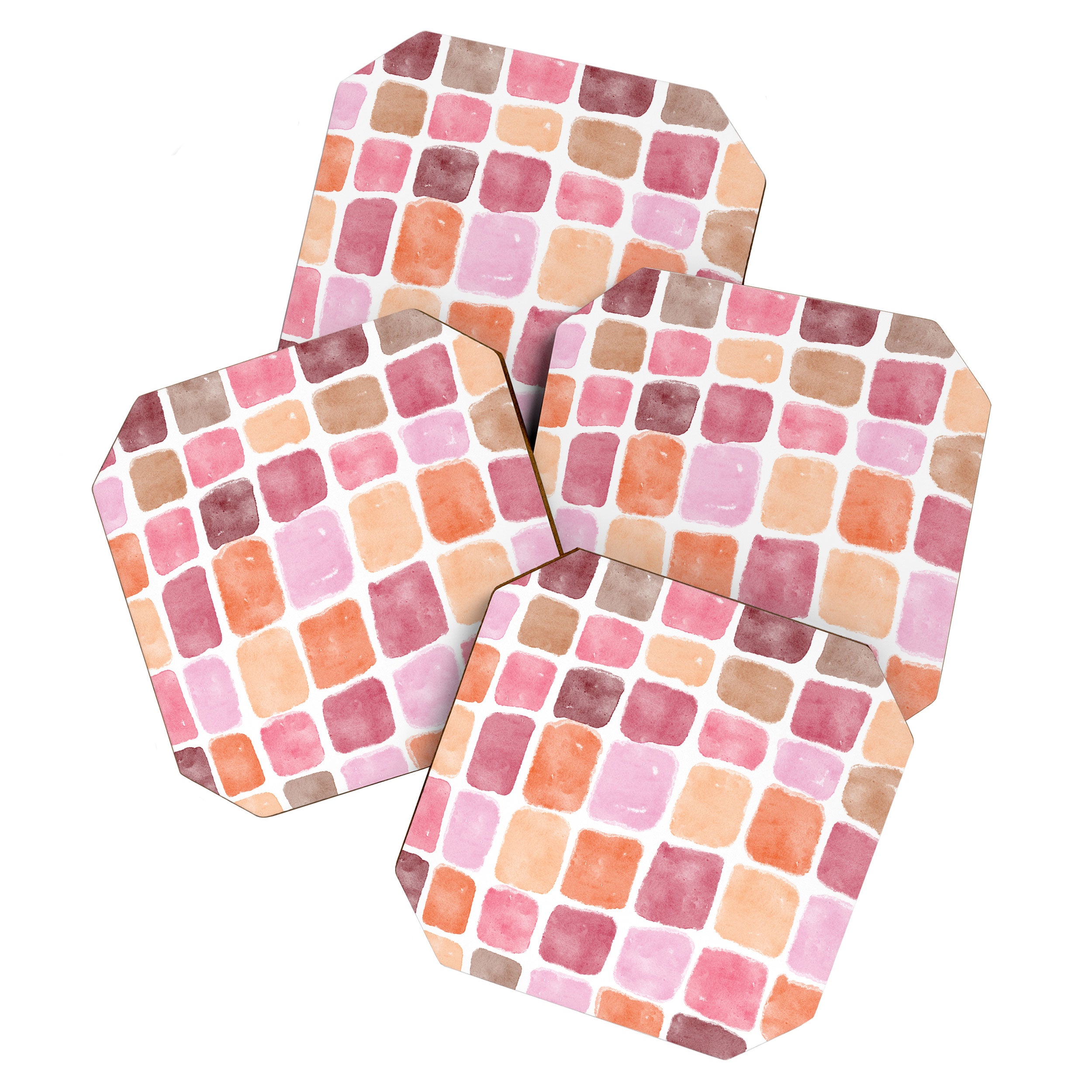 Watercolor Grid Pattern in Warm Pastels Coaster Gallery Image 1