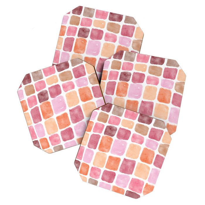 Watercolor Grid Pattern in Warm Pastels Coaster Gallery Image 1