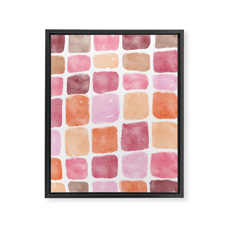 Watercolor Grid Pattern in Warm Pastels Framed Canvas Print Gallery Image 8