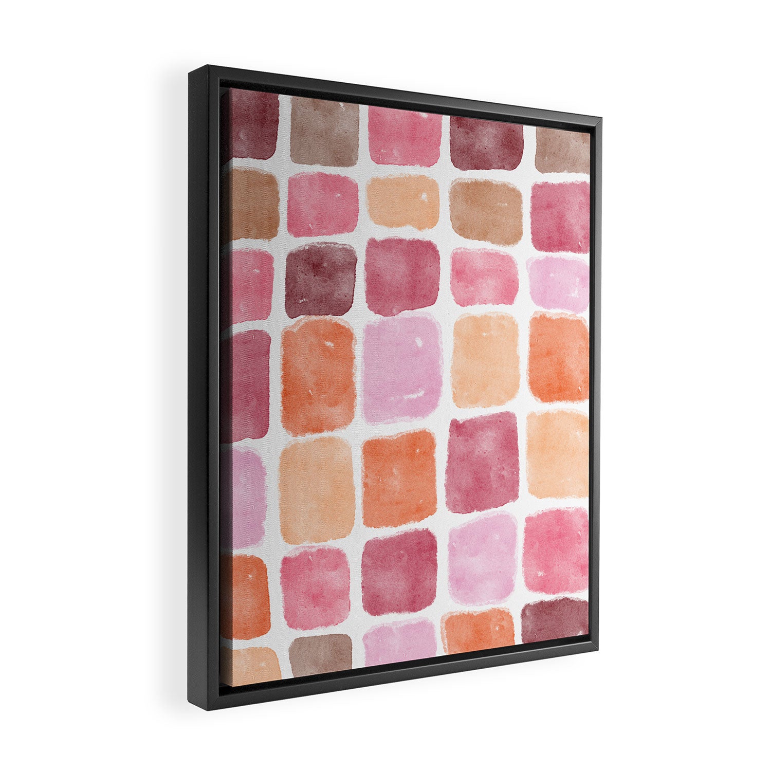 Watercolor Grid Pattern in Warm Pastels Framed Canvas Print Gallery Image 2