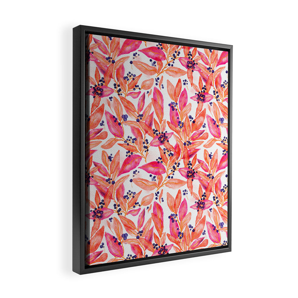 watercolor peach fuzz leaves Framed Canvas Print Gallery Image 2