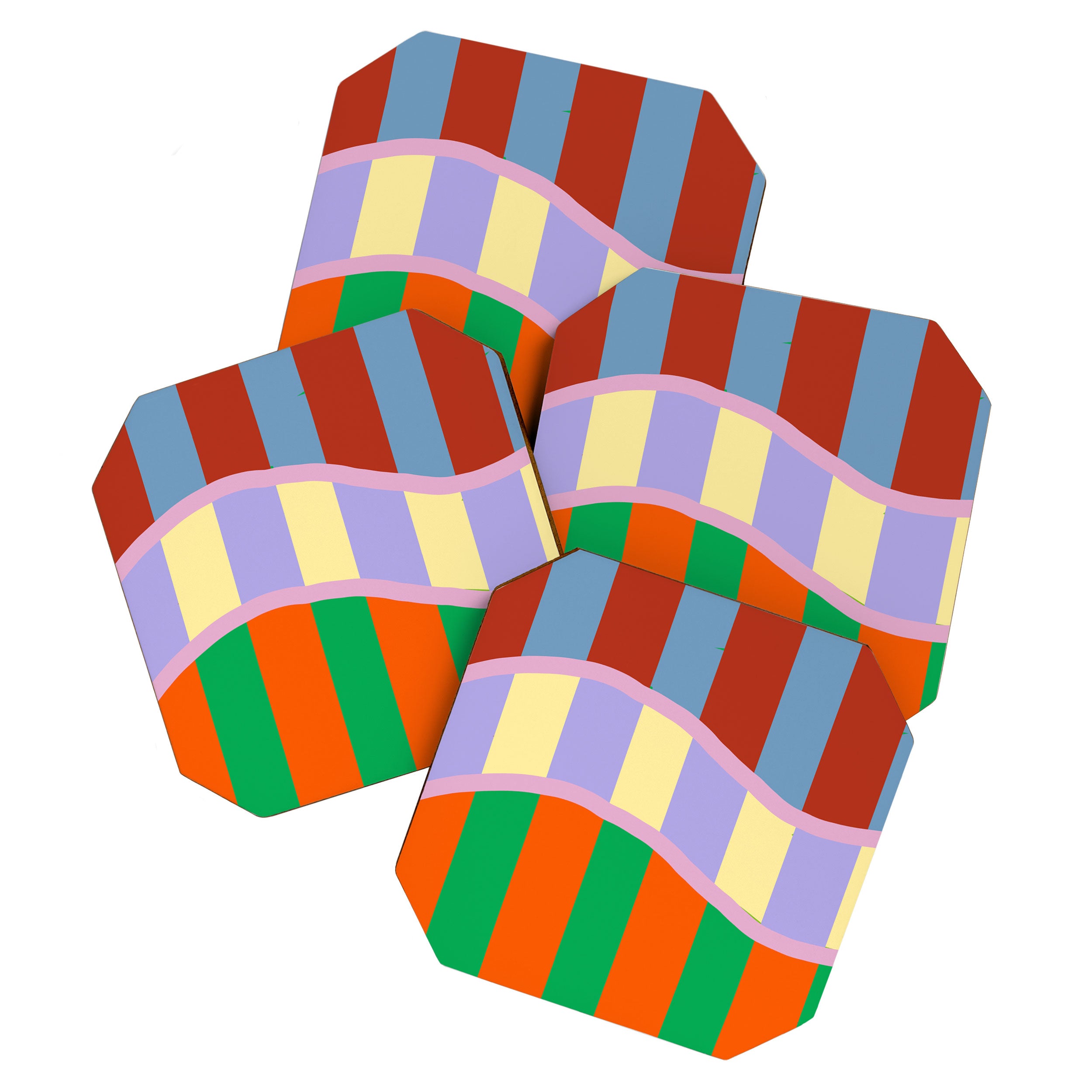 Wavy Abstract Stripe Art Retro Color Flow with Orange Lavender Green andTerracotta Coaster Gallery Image 1