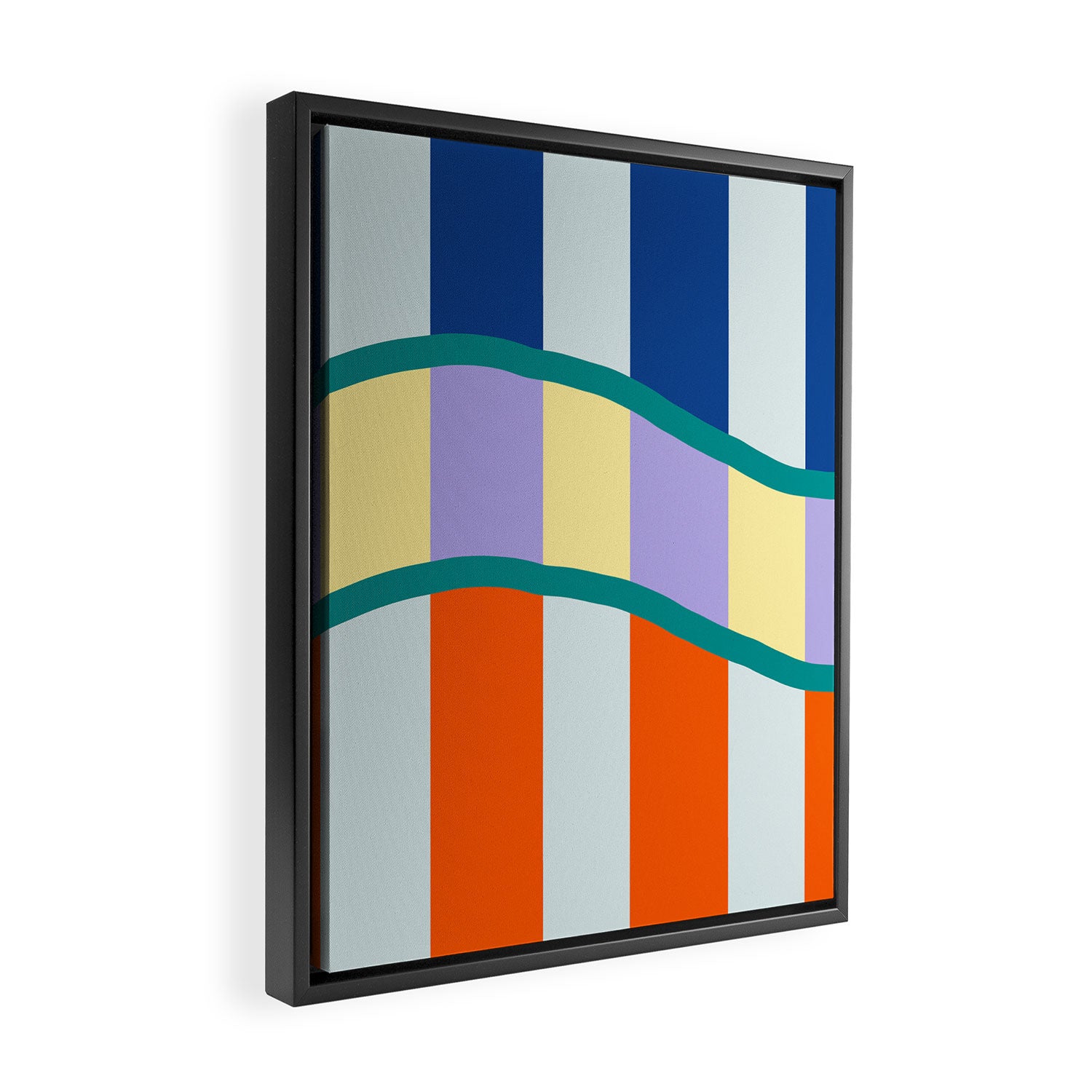 Wavy Stripe Abstract Art  Colorful Geometric Flow in Orange Blue Lilac and Teal Framed Canvas Print Gallery Image 2