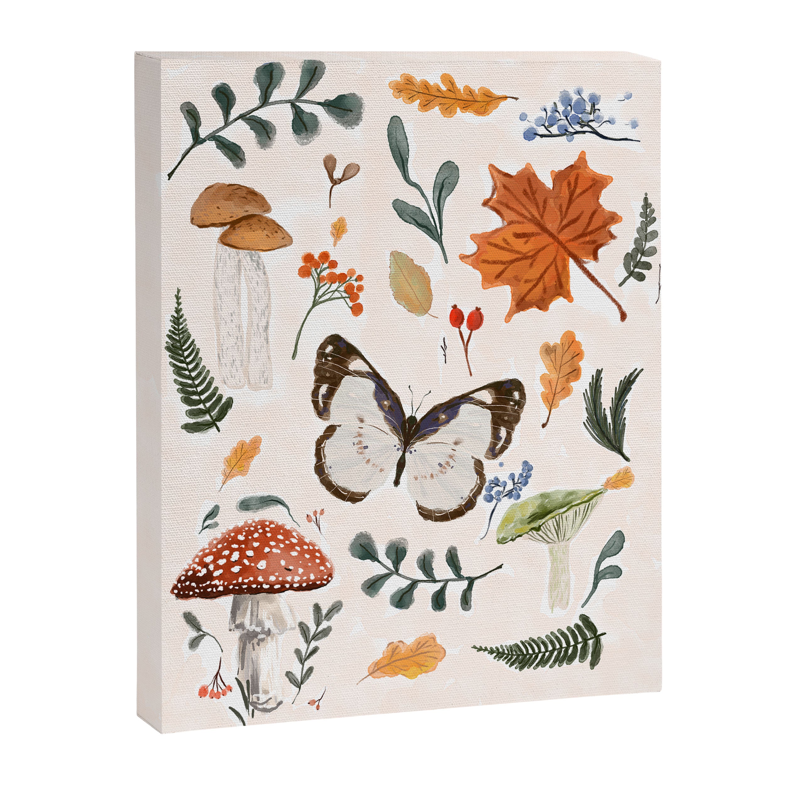 Whimsical Autumn Butterfly with Mushrooms and Leaves Canvas Print Gallery Image 8