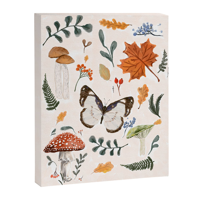 Whimsical Autumn Butterfly with Mushrooms and Leaves Canvas Print Gallery Image 1