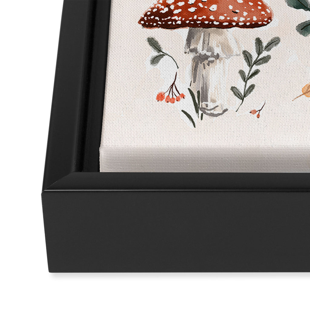 Whimsical Autumn Butterfly with Mushrooms and Leaves Framed Canvas Print Gallery Image 3
