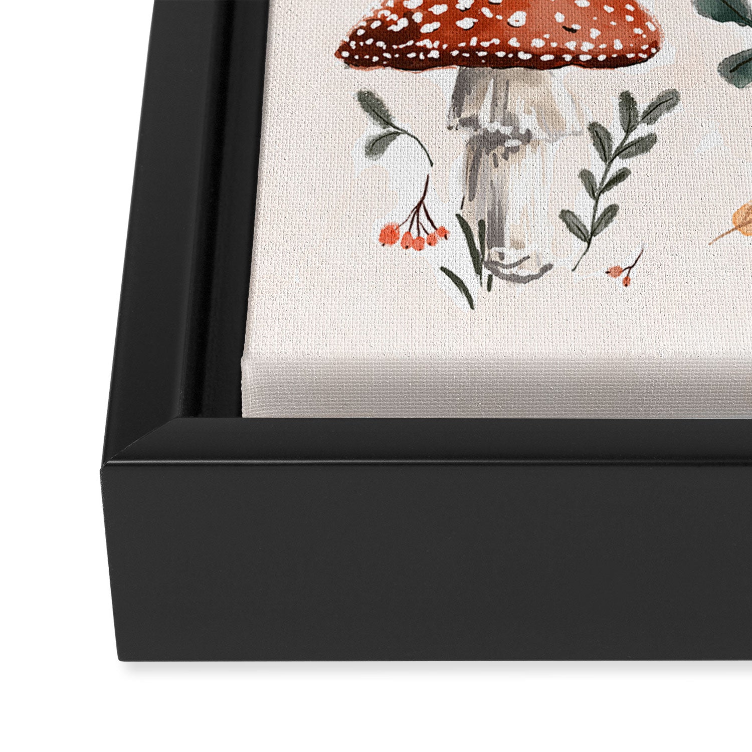 Whimsical Autumn Butterfly with Mushrooms and Leaves Framed Canvas Print Gallery Image 3