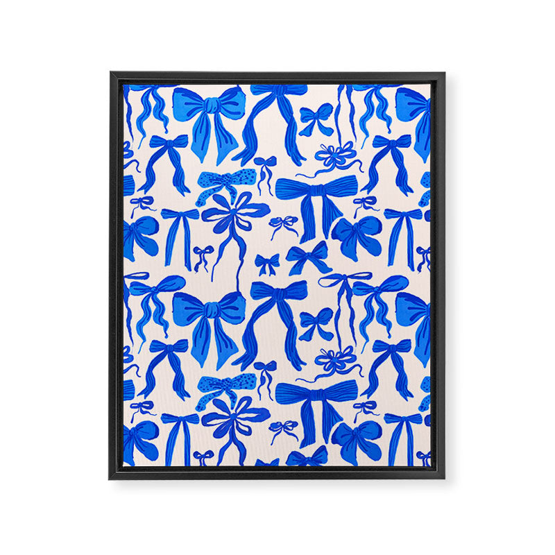 Whimsical Blue Bow Pattern - Perfect for Creative Holiday and Winter Projects Framed Canvas Print Gallery Image 8