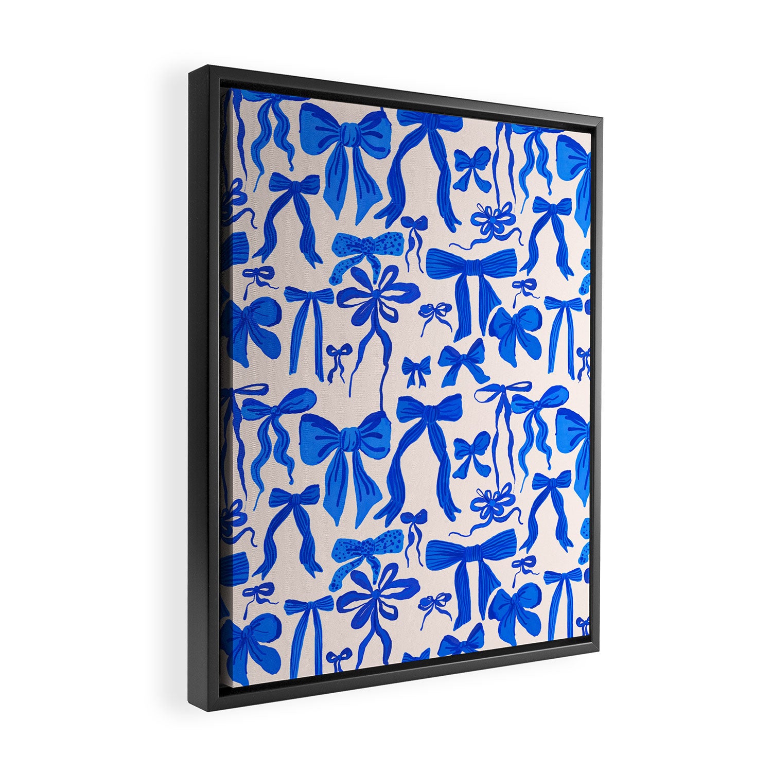 Whimsical Blue Bow Pattern - Perfect for Creative Holiday and Winter Projects Framed Canvas Print Gallery Image 2