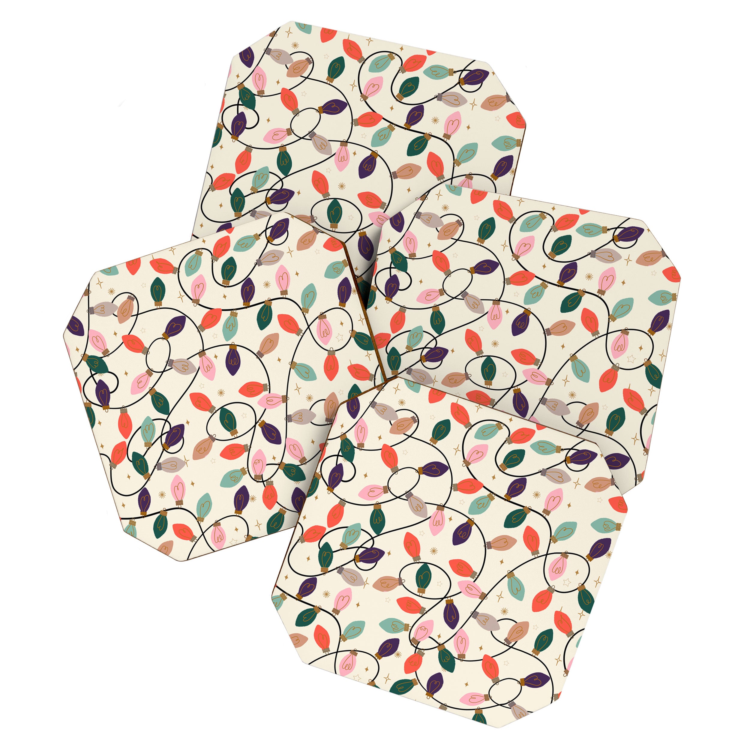 Whimsical Festive String Lights Seamless Pattern Coaster Gallery Image 1