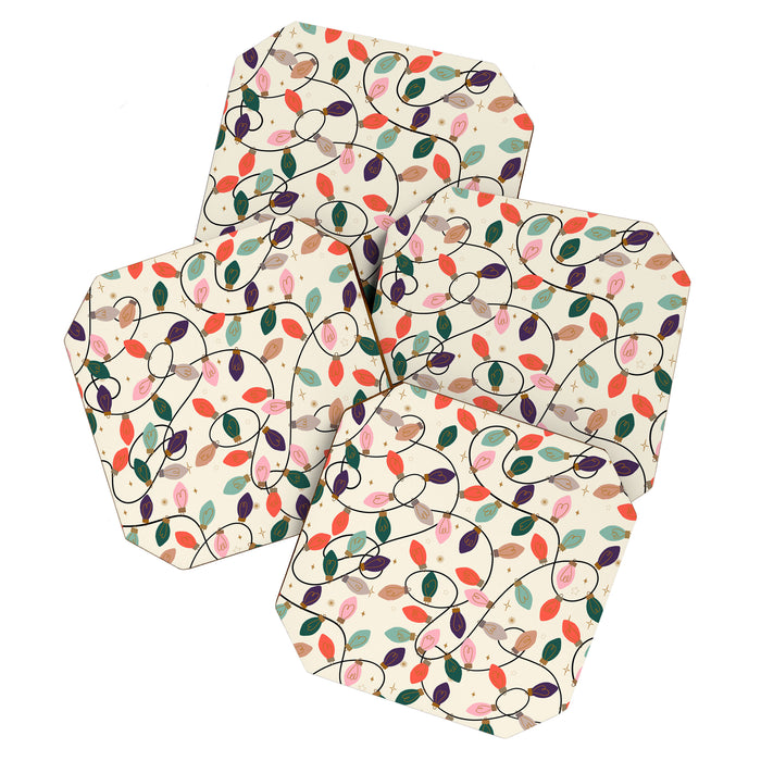 Whimsical Festive String Lights Seamless Pattern Coaster Gallery Image 1